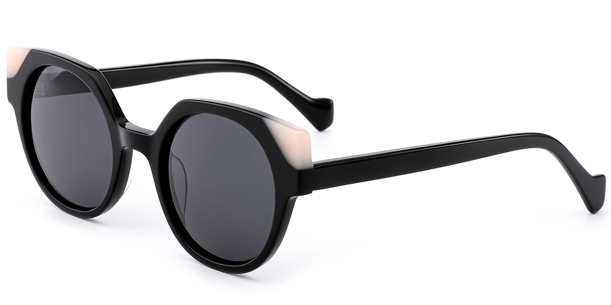 Acetate Cat Eye Sunglasses pattern-black+dark_grey_polarized