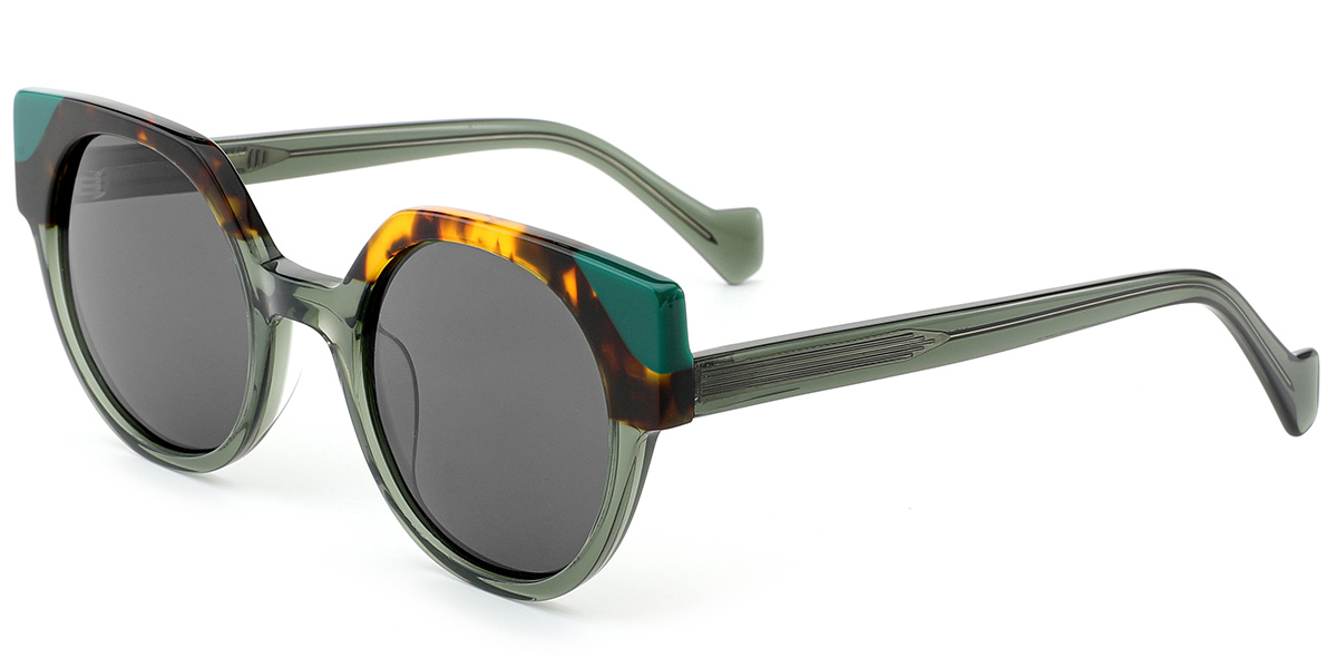 Acetate Cat Eye Sunglasses pattern-green+dark_green_polarized