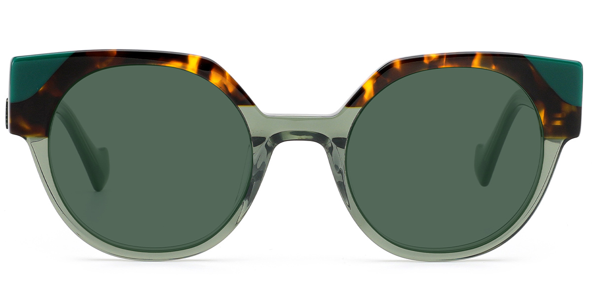 Acetate Cat Eye Sunglasses pattern-green+dark_green_polarized