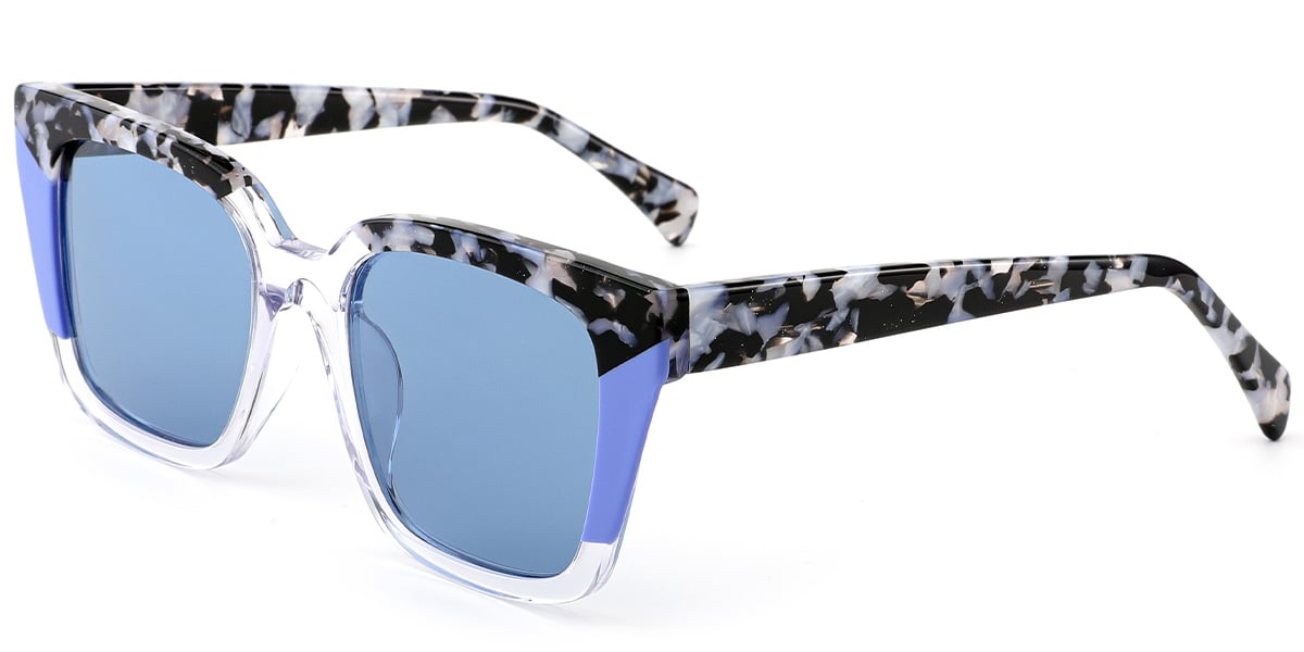 Acetate Square Sunglasses pattern-translucent+blue_polarized