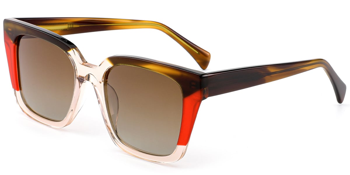 Acetate Square Sunglasses pattern-brown+amber_polarized