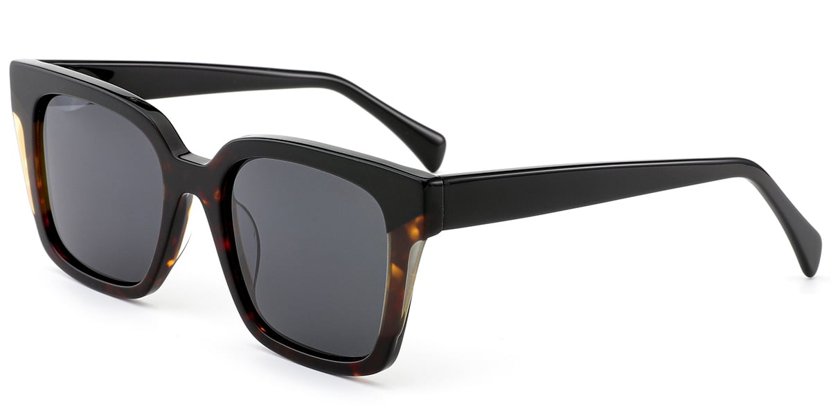 Acetate Square Sunglasses pattern-black+dark_grey_polarized