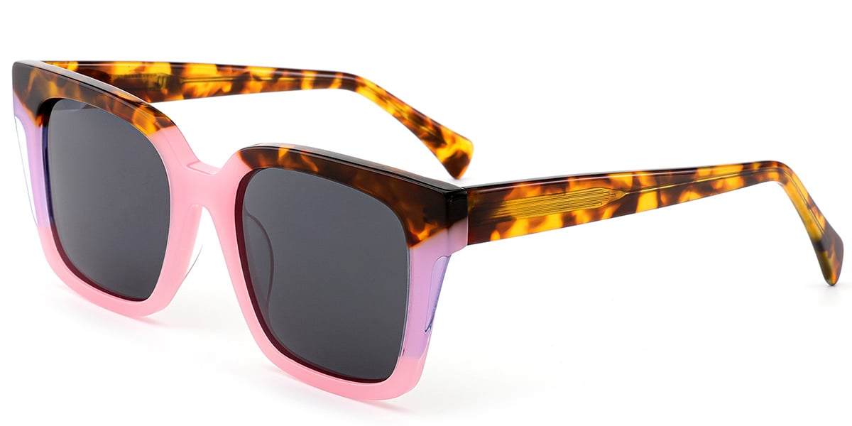 Acetate Square Sunglasses pattern-pink+amber_polarized