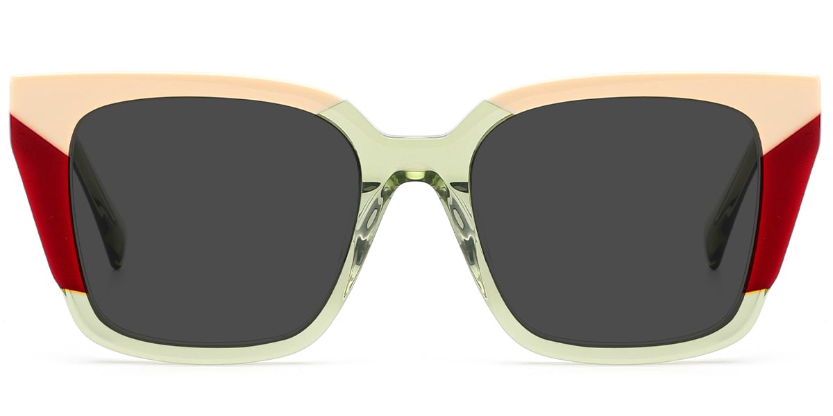 Acetate Square Sunglasses pattern-green+dark_grey_polarized