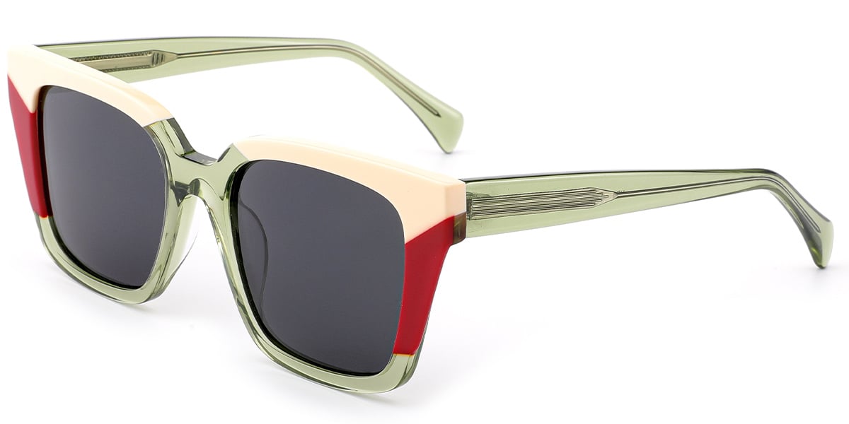 Acetate Square Sunglasses pattern-green+dark_grey_polarized