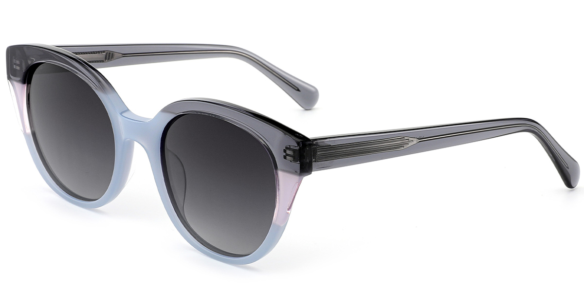 Acetate Cat Eye Sunglasses pattern-blue+dark_grey_polarized