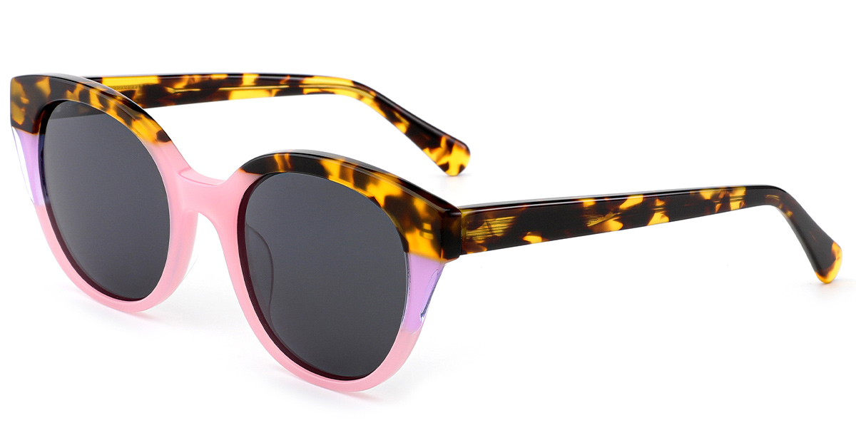 Acetate Cat Eye Sunglasses pattern-pink+dark_grey_polarized