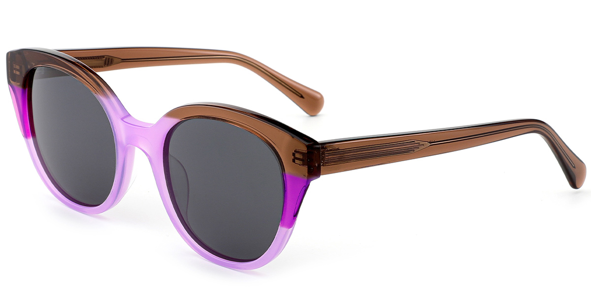 Acetate Cat Eye Sunglasses pattern-purple+dark_grey_polarized