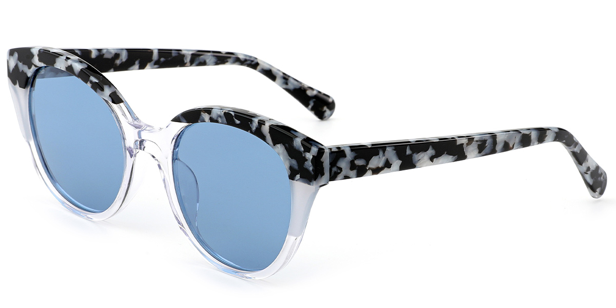 Acetate Cat Eye Sunglasses pattern-translucent+blue_polarized