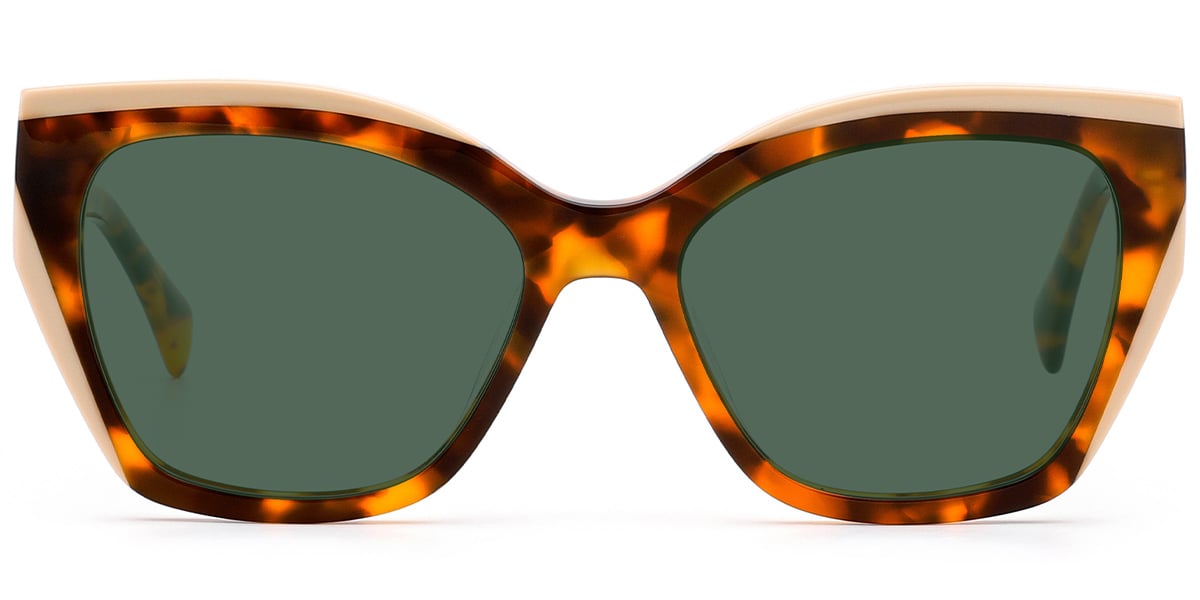 Acetate Cat Eye Sunglasses pattern-tortoiseshell+dark_green_polarized