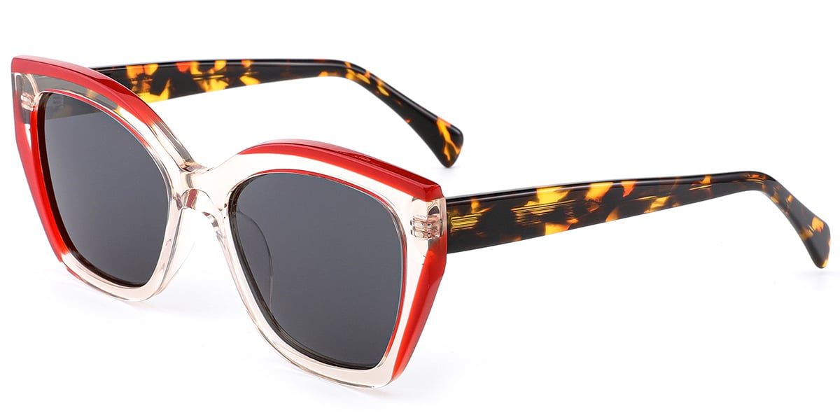 Acetate Cat Eye Sunglasses pattern-brown+dark_grey_polarized