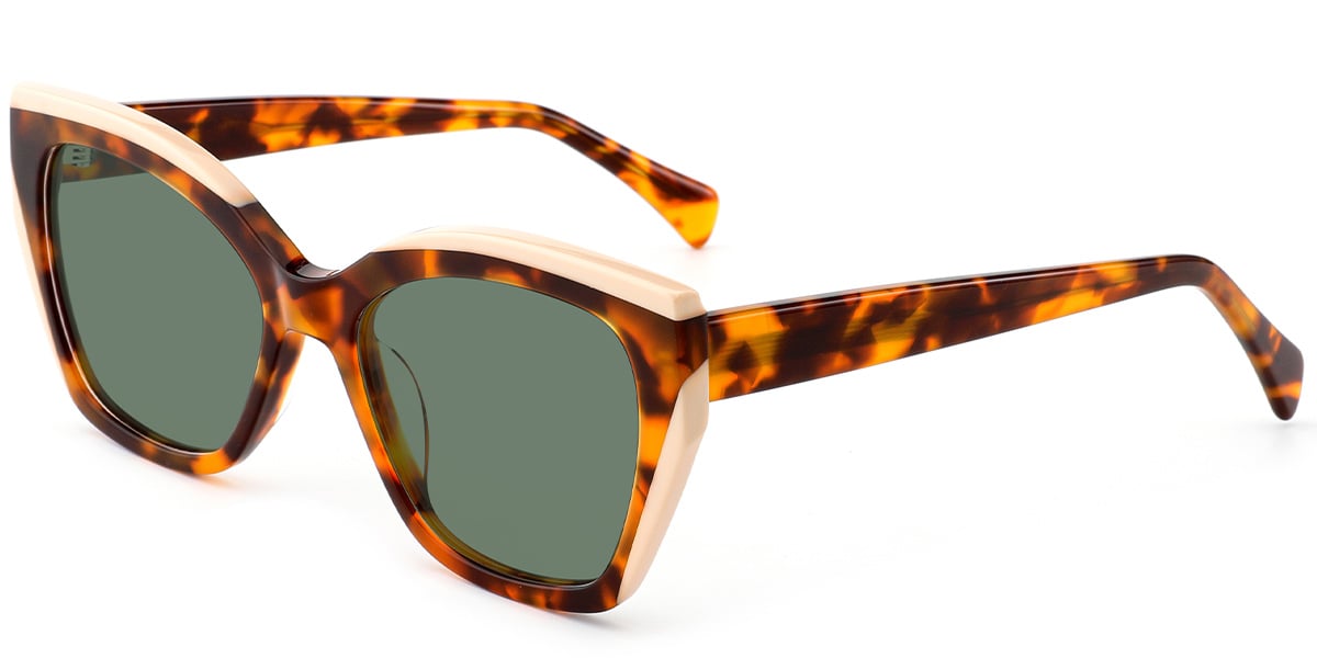 Acetate Cat Eye Sunglasses pattern-tortoiseshell+dark_green_polarized