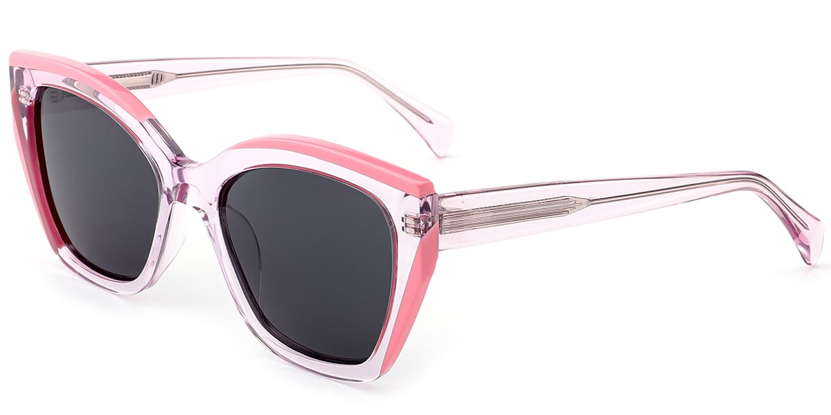 Acetate Cat Eye Sunglasses pattern-pink+dark_grey_polarized