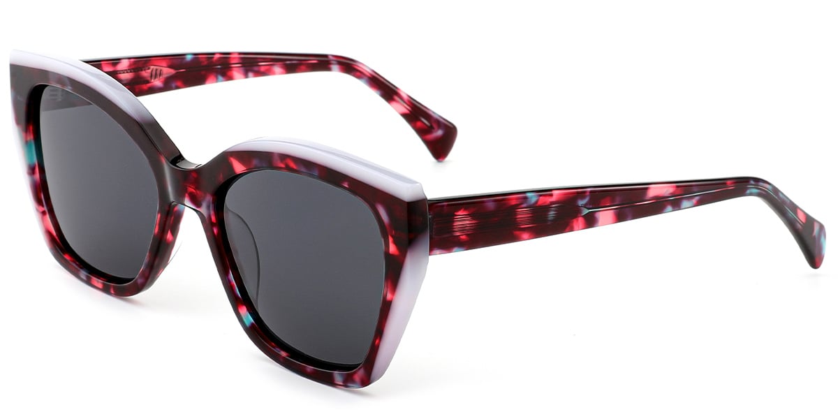 Acetate Cat Eye Sunglasses pattern-rose+dark_grey_polarized