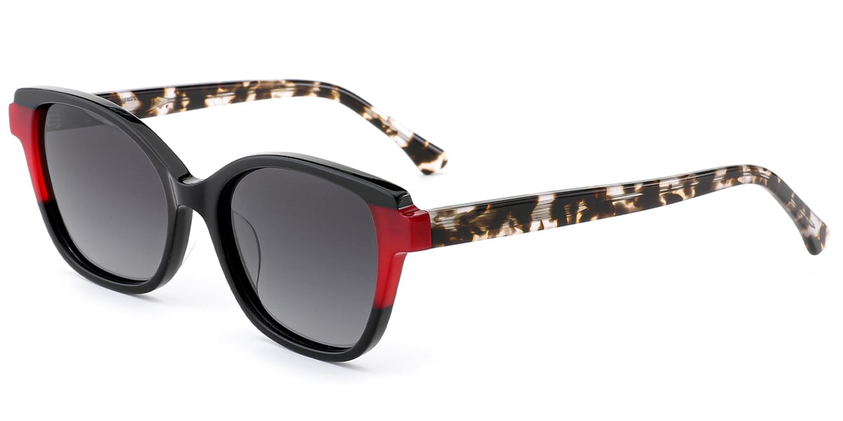 Acetate Cat Eye Sunglasses pattern-black+gradient_grey_polarized