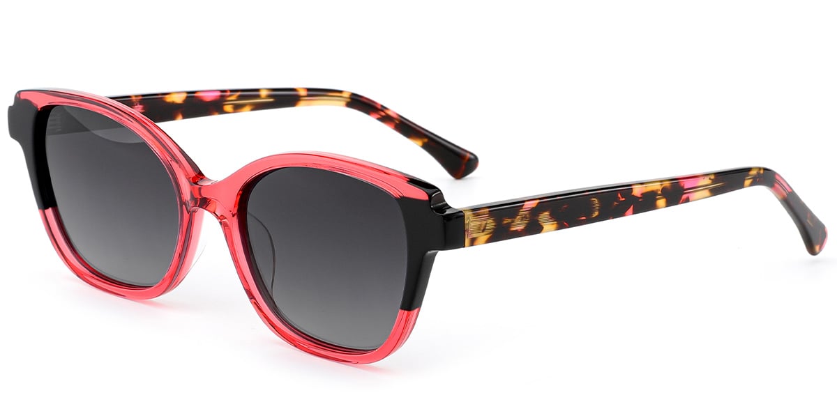 Acetate Cat Eye Sunglasses pattern-red+gradient_grey_polarized