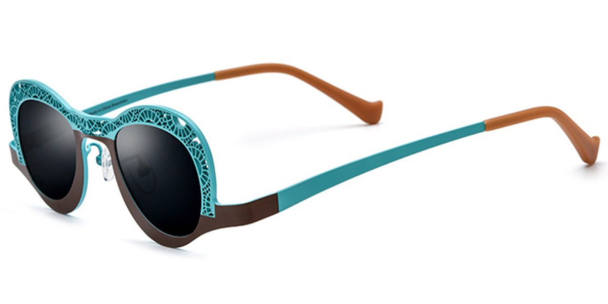 Titanium Geometric Sunglasses pattern-blue+dark_grey_polarized