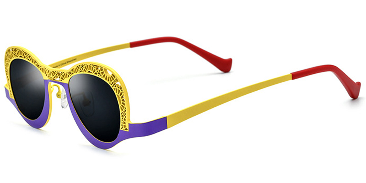 Titanium Geometric Sunglasses pattern-yellow+dark_grey_polarized