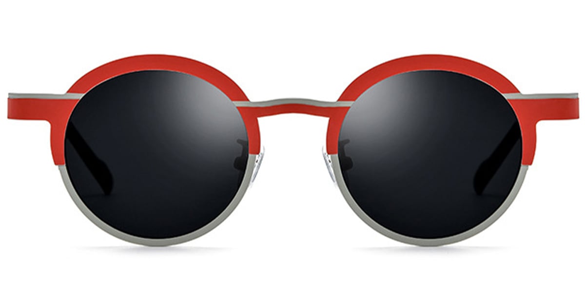 Titanium Round Sunglasses pattern-red+dark_grey_polarized