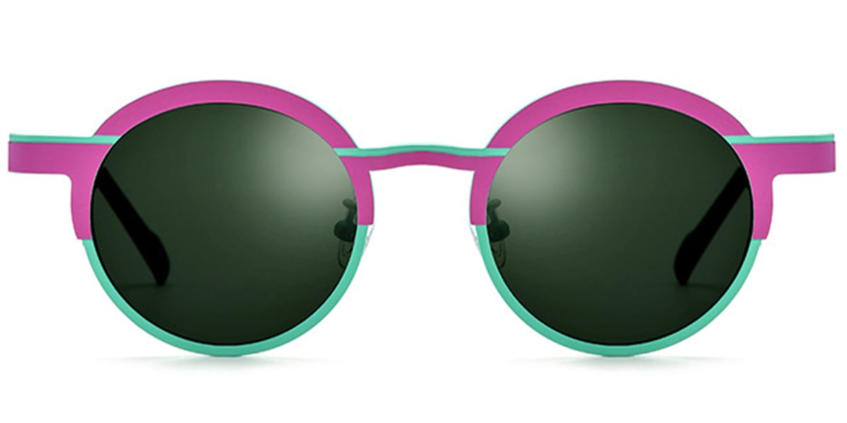 Titanium Round Sunglasses pattern-pink+dark_green_polarized