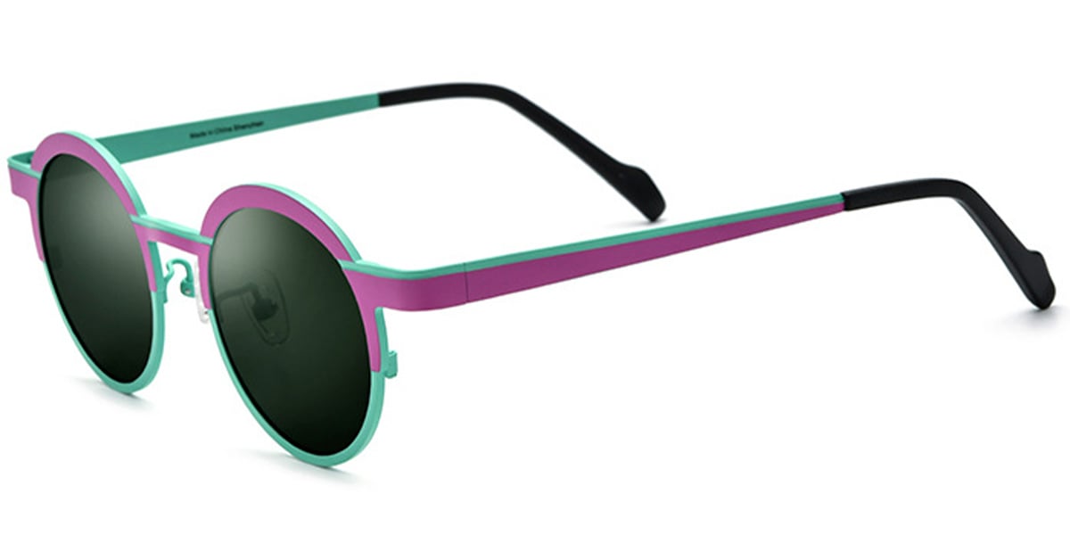 Titanium Round Sunglasses pattern-pink+dark_green_polarized