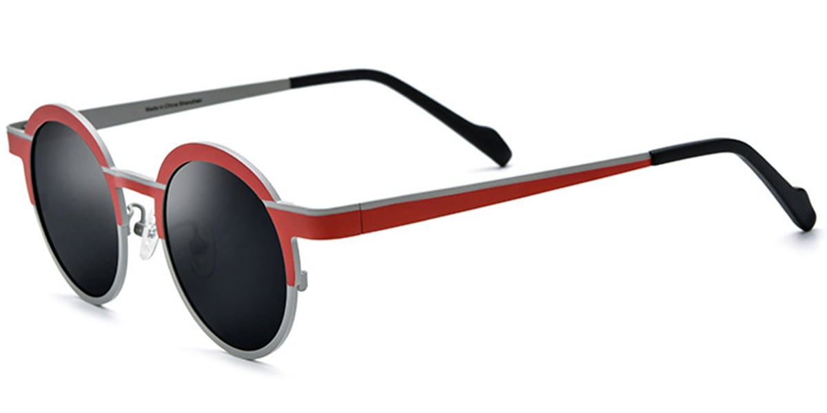 Titanium Round Sunglasses pattern-red+dark_grey_polarized