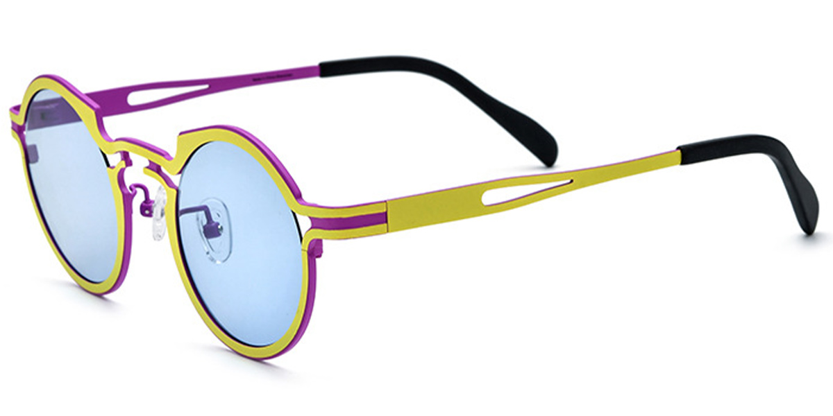 Titanium Round Sunglasses yellow+blue_polarized
