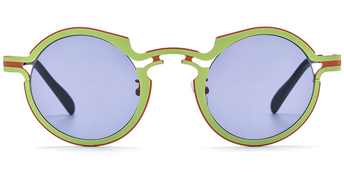 Titanium Round Sunglasses green+purple_polarized