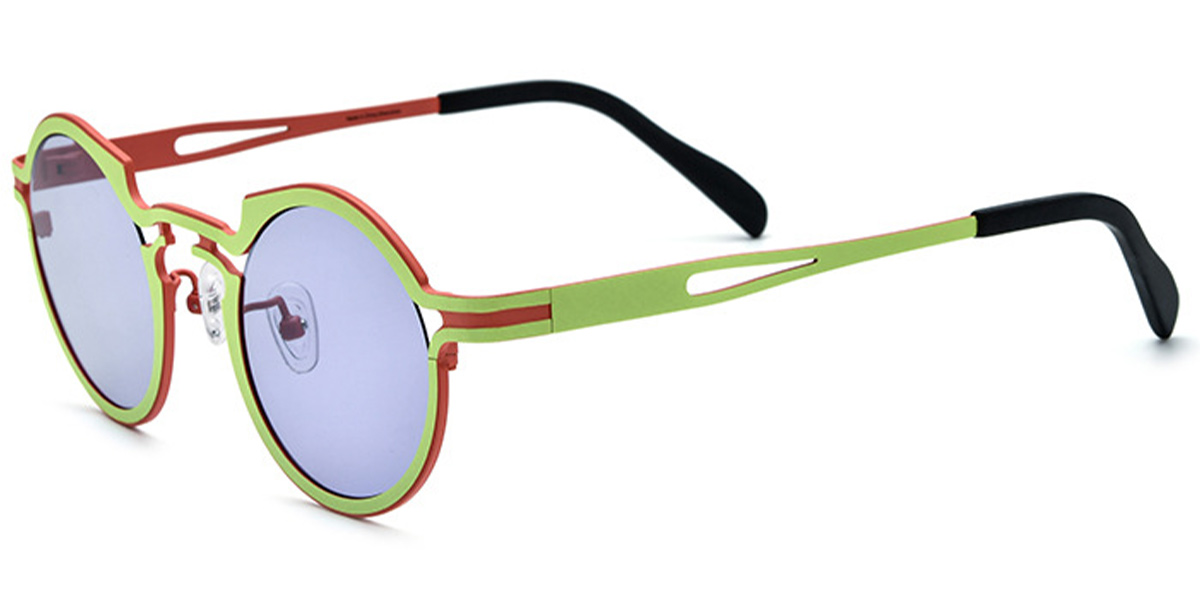 Titanium Round Sunglasses green+purple_polarized