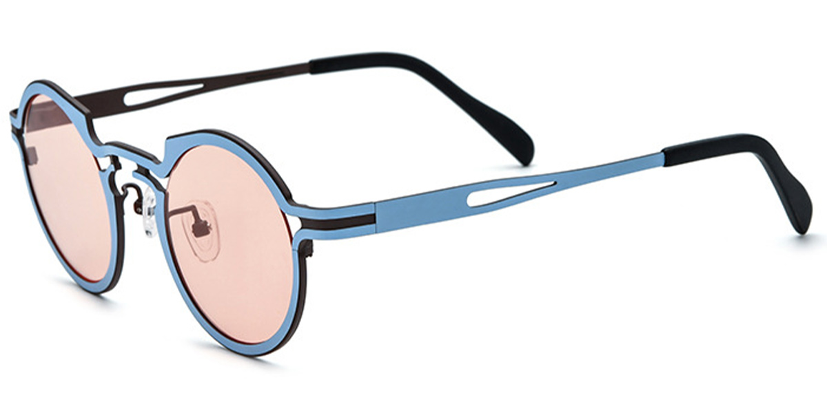 Titanium Round Sunglasses blue+rose_polarized