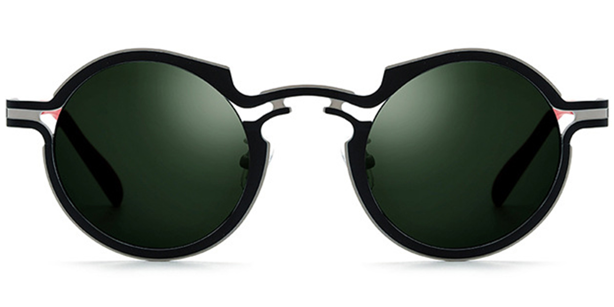 Titanium Round Sunglasses black+dark_green_polarized