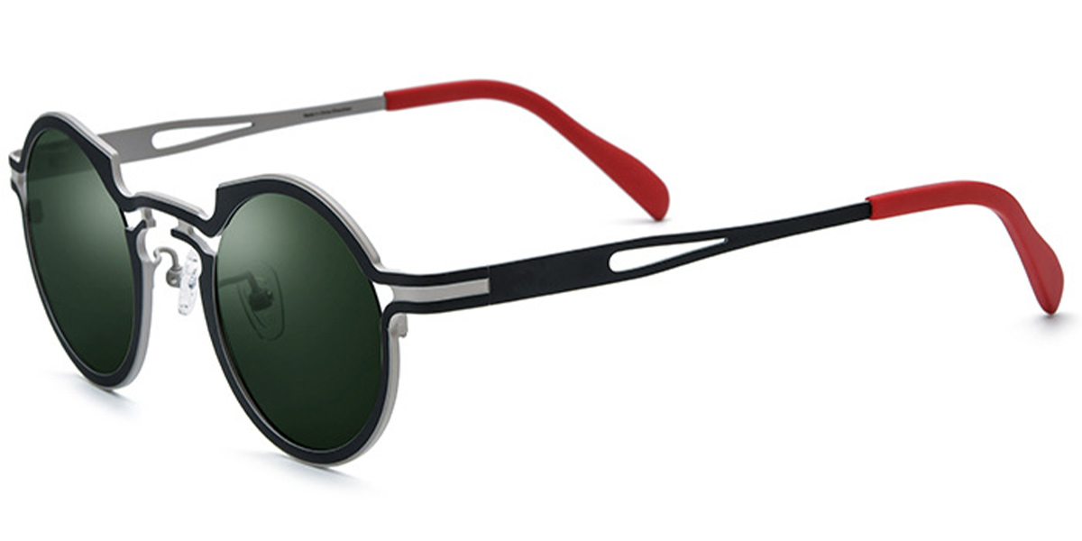 Titanium Round Sunglasses black+dark_green_polarized