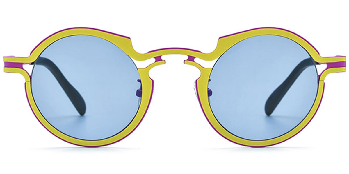 Titanium Round Sunglasses yellow+blue_polarized