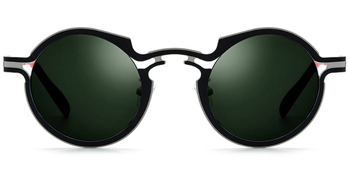 Titanium Round Sunglasses black+dark_green_polarized