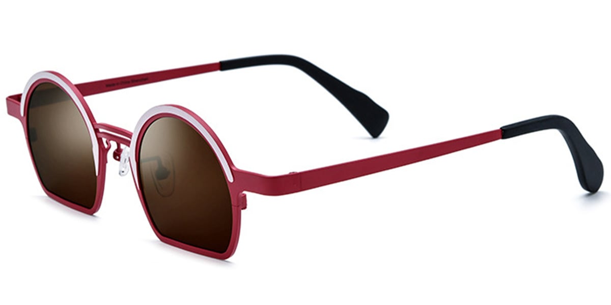 Titanium Geometric Sunglasses pattern-red+amber_polarized