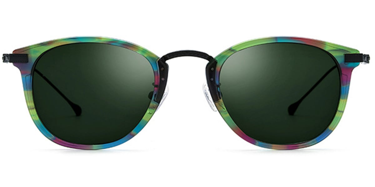 Acetate & Titanium Oval Sunglasses pattern-green+dark_green_polarized