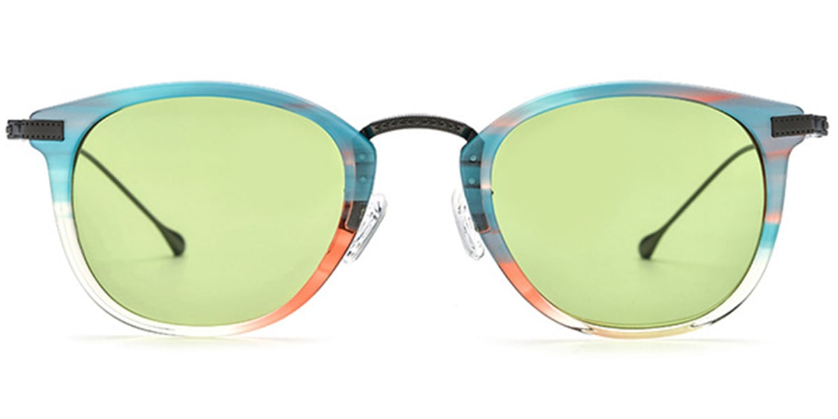 Acetate & Titanium Oval Sunglasses pattern-blue+green_polarized