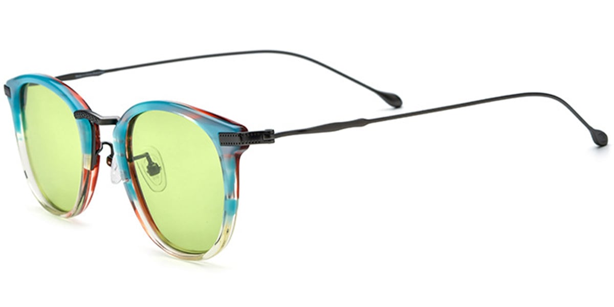 Acetate & Titanium Oval Sunglasses pattern-blue+green_polarized