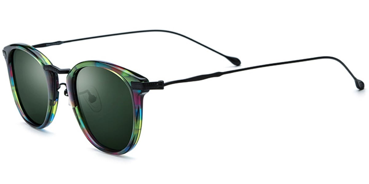 Acetate & Titanium Oval Sunglasses pattern-green+dark_green_polarized