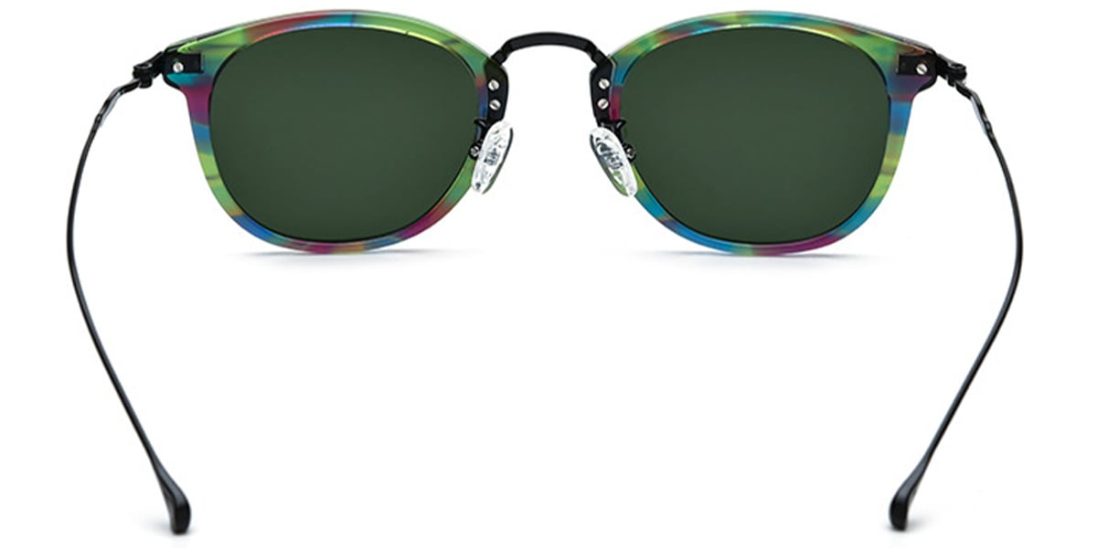 Acetate & Titanium Oval Sunglasses pattern-green+dark_green_polarized