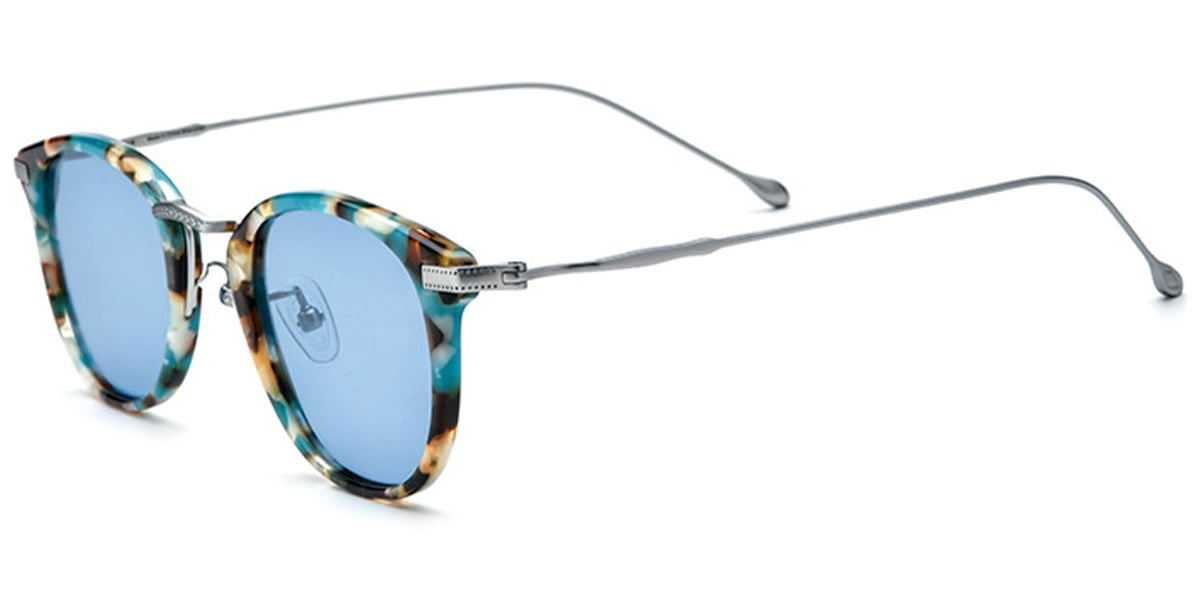 Acetate & Titanium Oval Sunglasses pattern-brown+blue_polarized