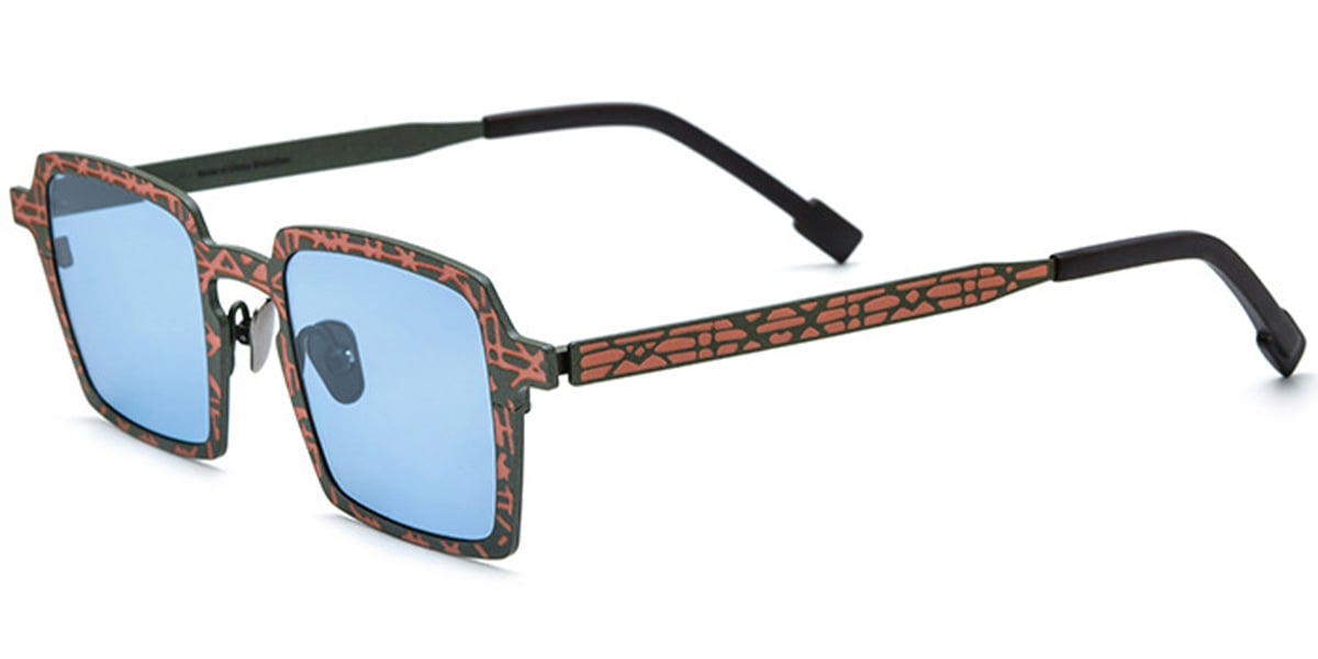 Titanium Square Sunglasses pattern-orange+blue_polarized