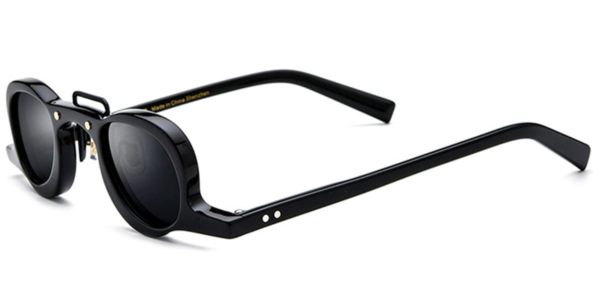 Acetate Geometric Sunglasses black+dark_grey_polarized