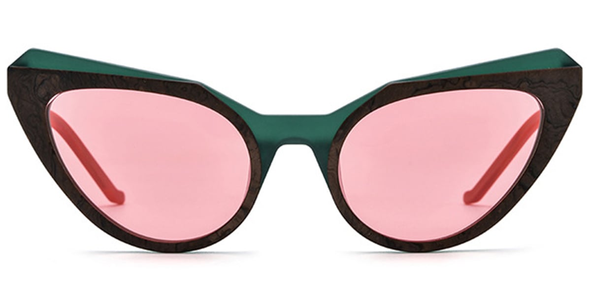 Acetate Cat Eye Sunglasses pattern-green+rose_polarized