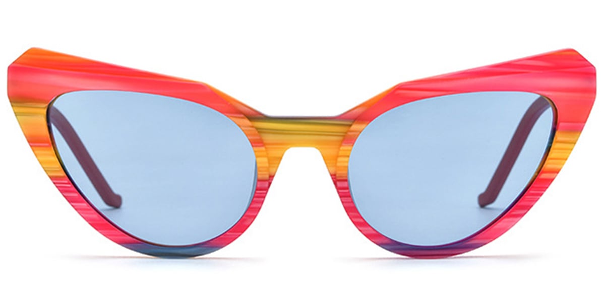 Acetate Cat Eye Sunglasses pattern-yellow+blue_polarized