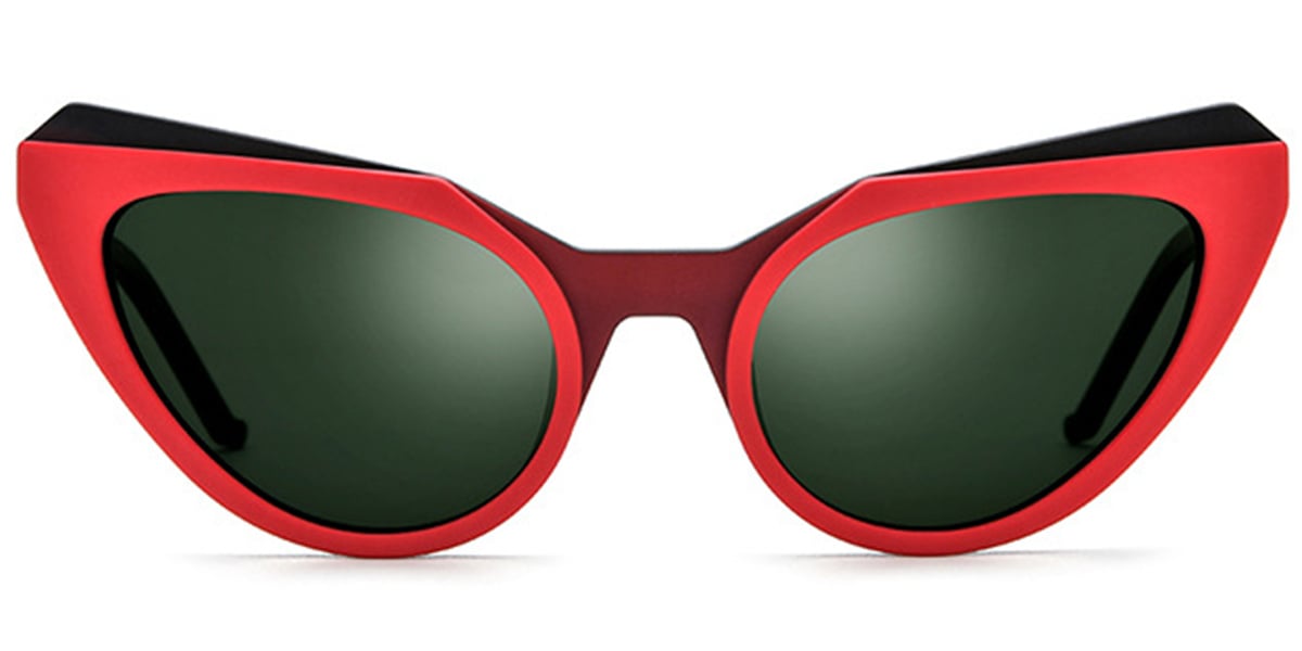 Acetate Cat Eye Sunglasses pattern-red+dark_green_polarized