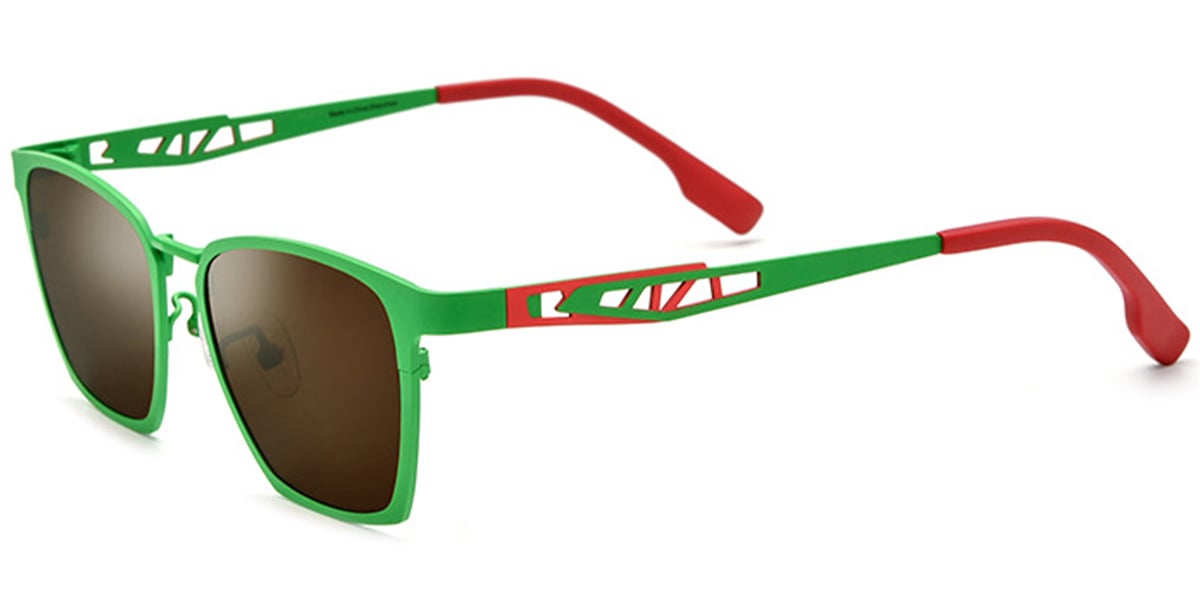 Titanium Rectangle Sunglasses green+amber_polarized