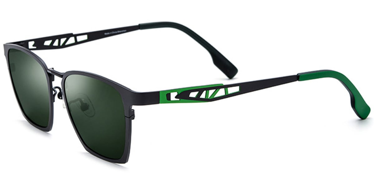 Titanium Rectangle Sunglasses matte-black+dark_green_polarized