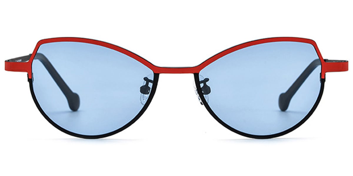 Titanium Cat Eye Geometric Sunglasses pattern-red+blue_polarized