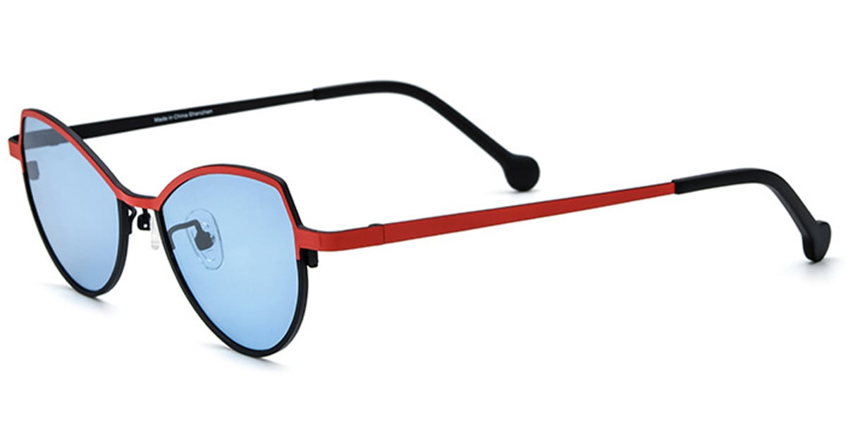 Titanium Cat Eye Geometric Sunglasses pattern-red+blue_polarized